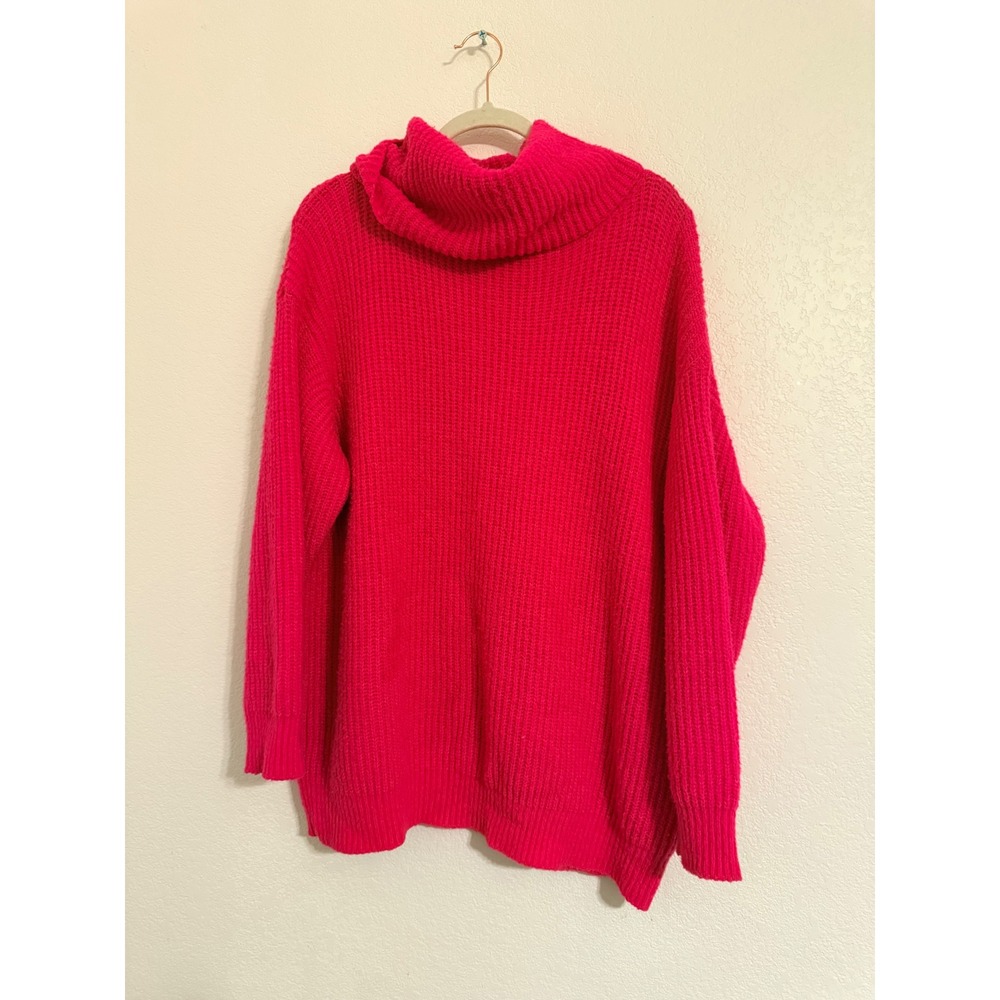 Davi & Dani Hot Pink Chunky Ribbed Cowl Neck Oversized Sweater Womens 1XL
